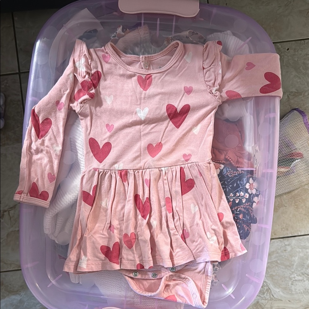 Pink Heart Patterned Baby Dress
